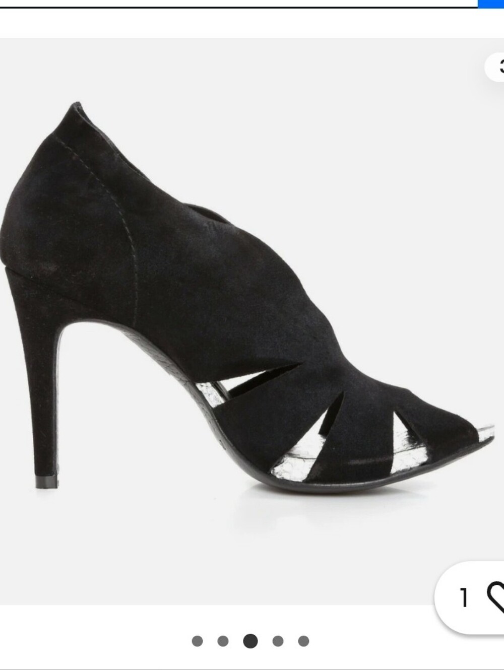 Pedro Garcia Black Suede Cutout Peep-Toe Heels with Silver Trim